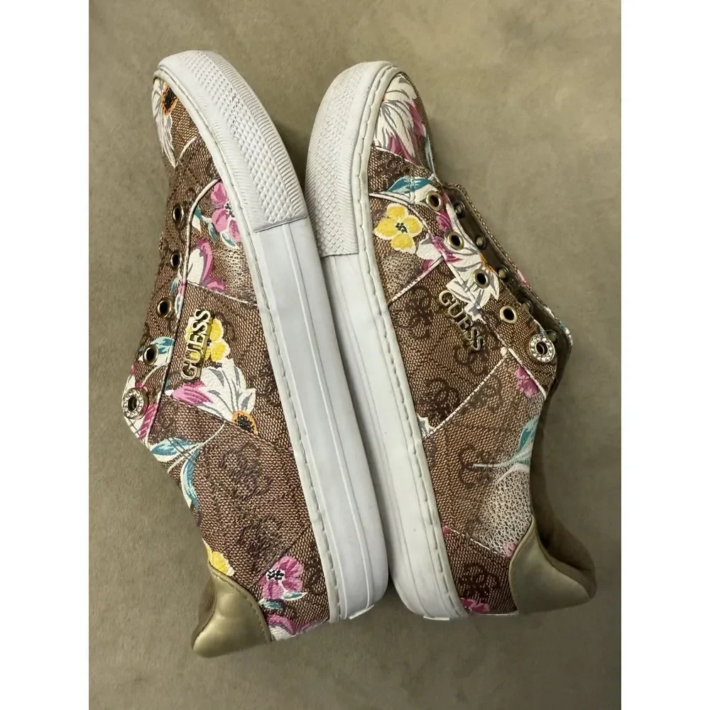 Guess Womens Loven Multicolor Floral Lace-Up Sneaker Shoes. Sz 7M. NO SHOELACES